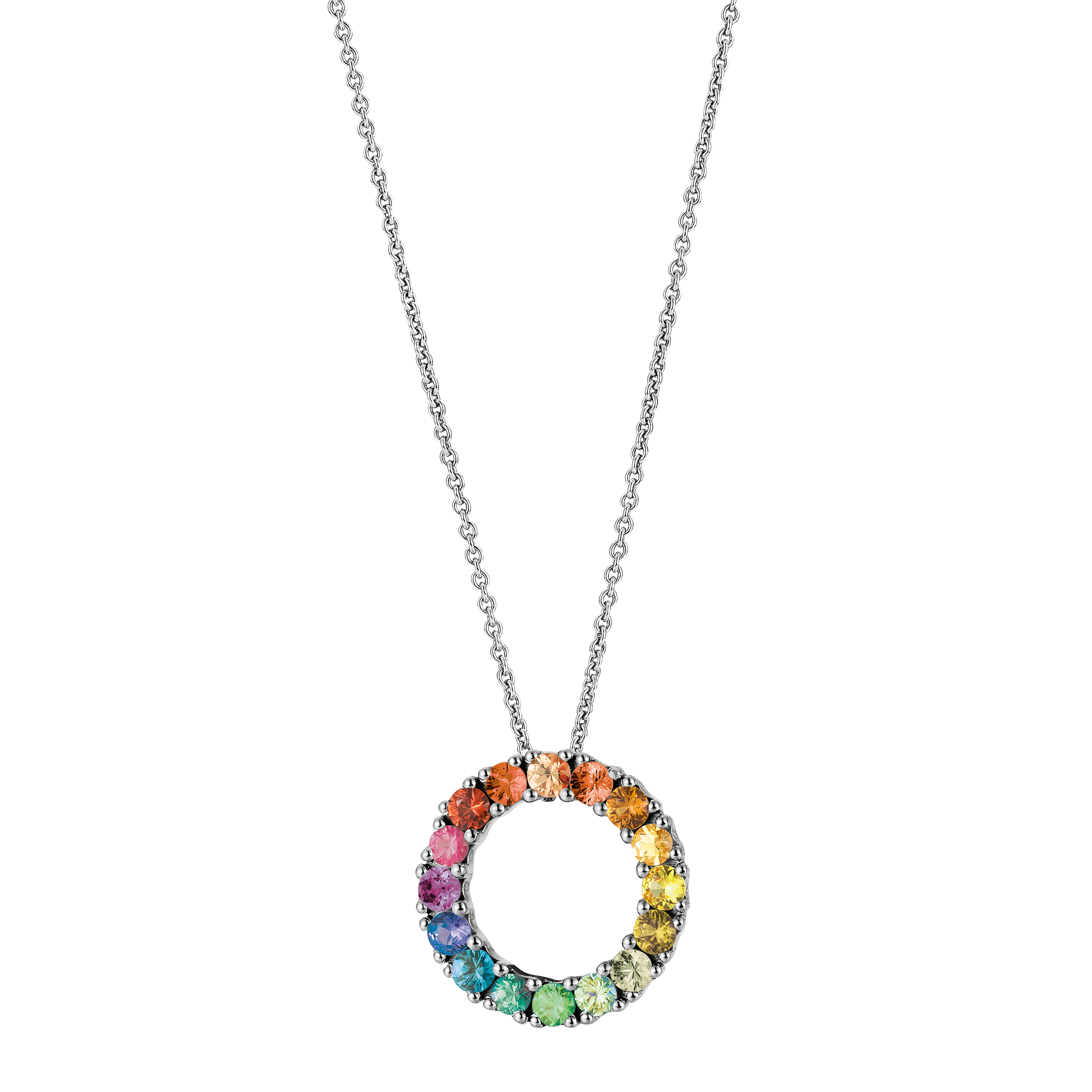 FLEX Rainbow Hoop Pendant Necklace | White Gold & Sapphires
