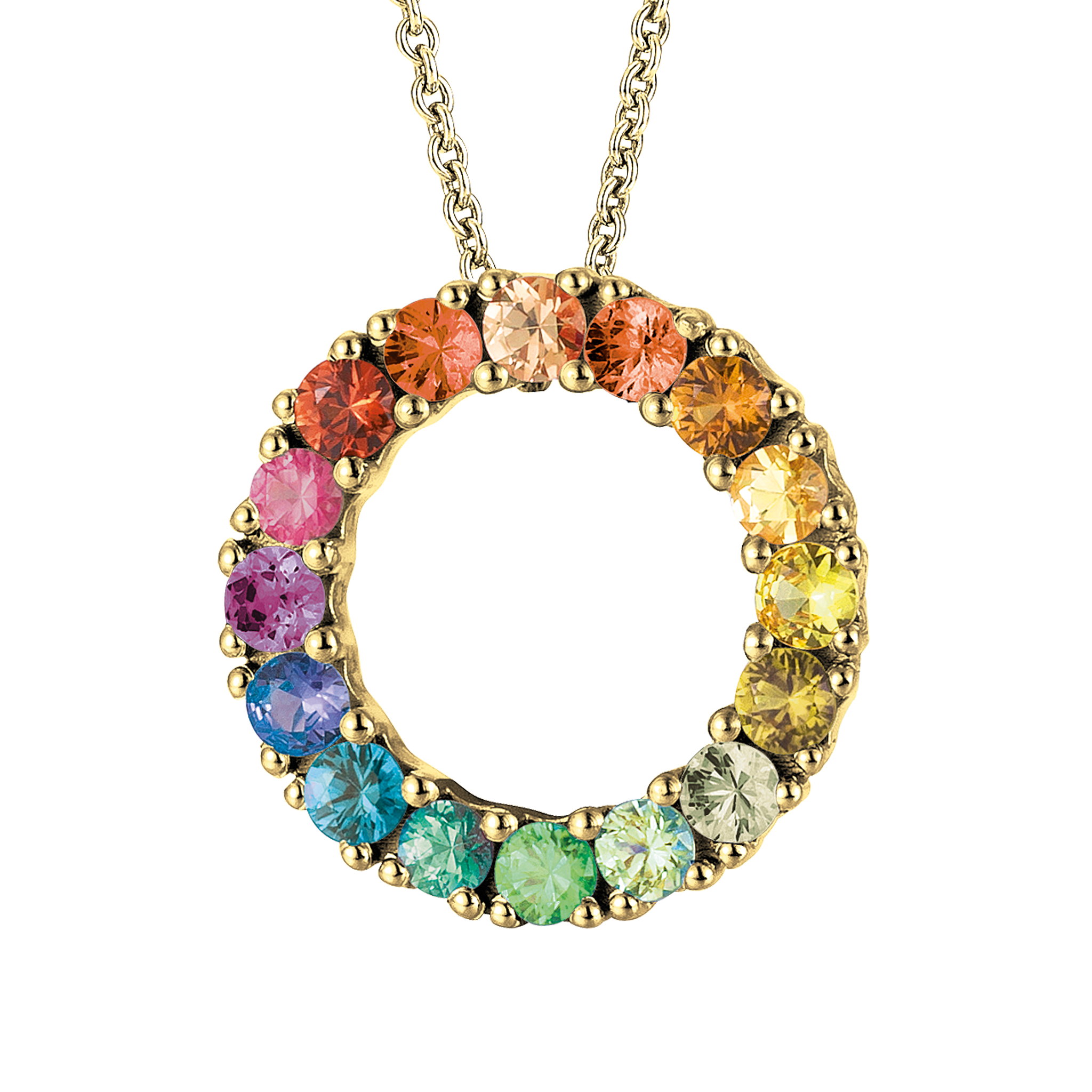 FLEX Rainbow Hoop Pendant Necklace | Yellow Gold & Sapphires