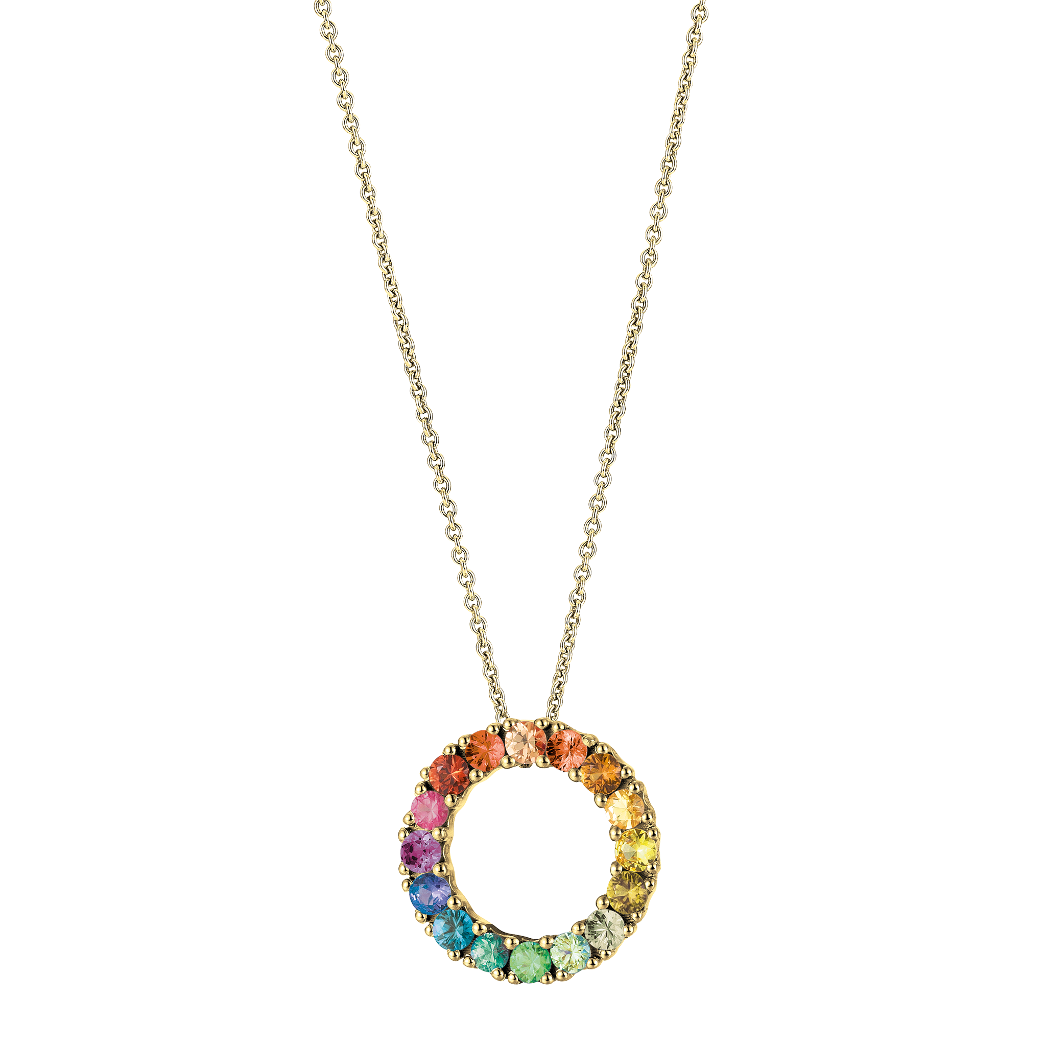 FLEX Rainbow Hoop Pendant Necklace | Yellow Gold & Sapphires