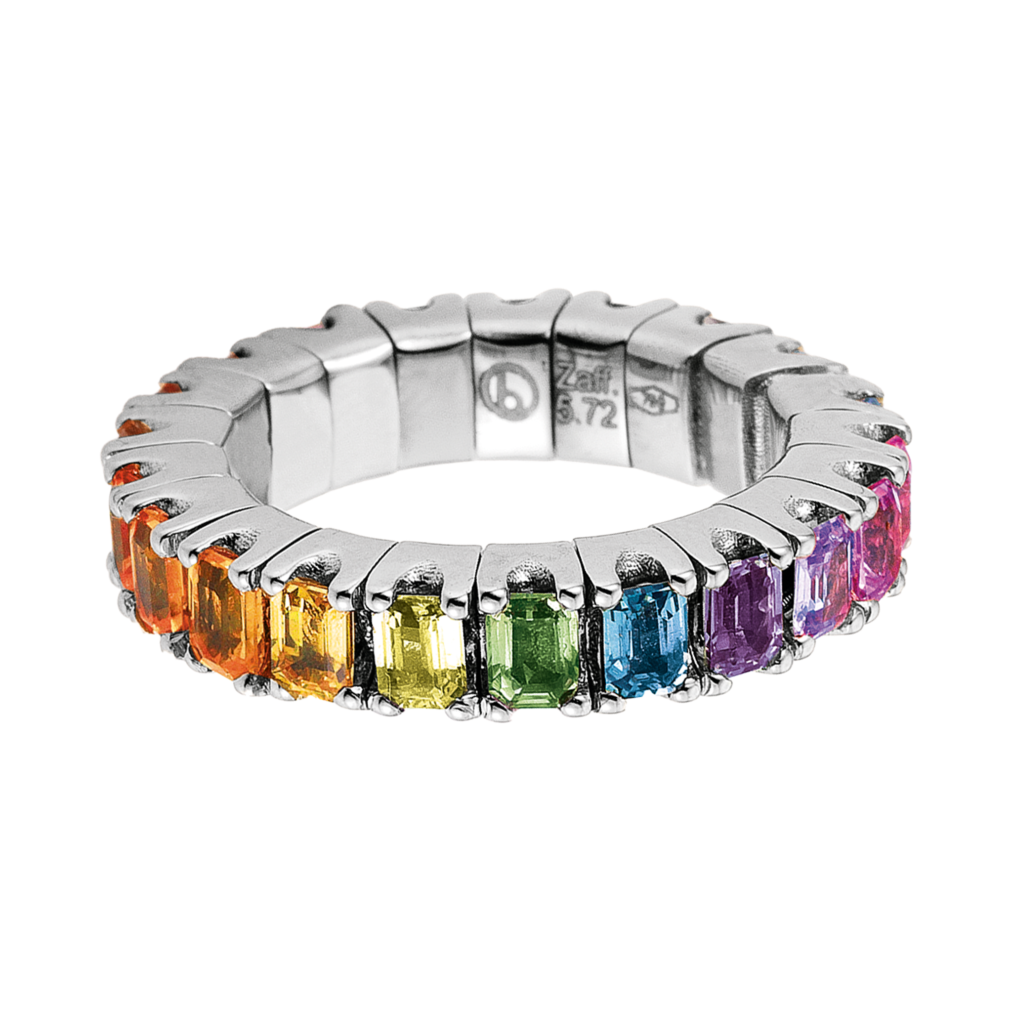 Emerald Cut, Sapphire Rainbow White Gold FLEX Ring