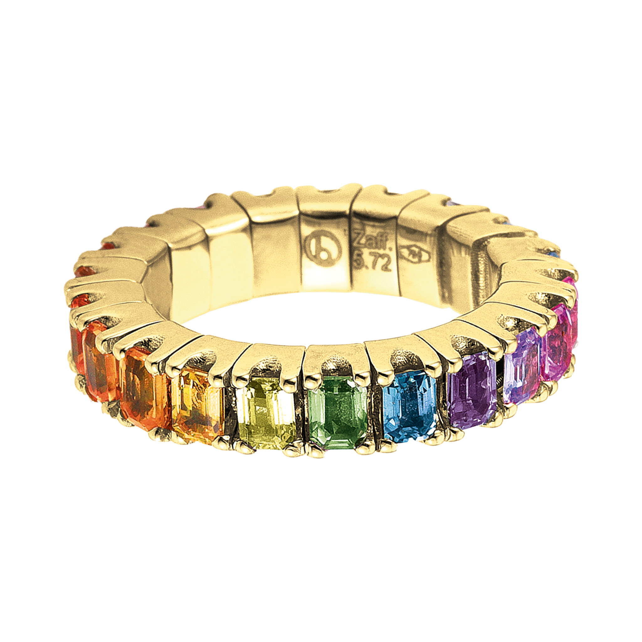 Emerald Cut, Sapphire Rainbow Yellow Gold FLEX Ring