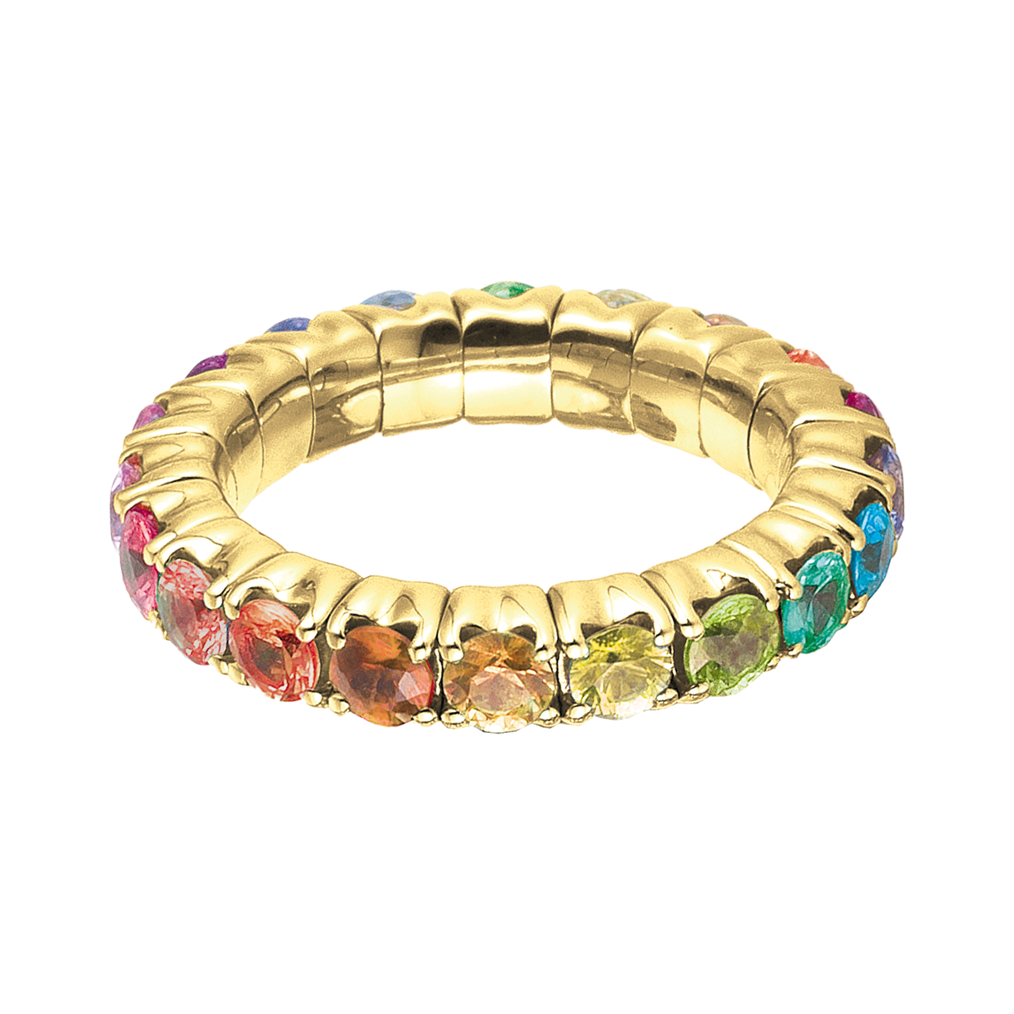 Round Cut, Sapphire Rainbow Yellow Gold FLEX Ring