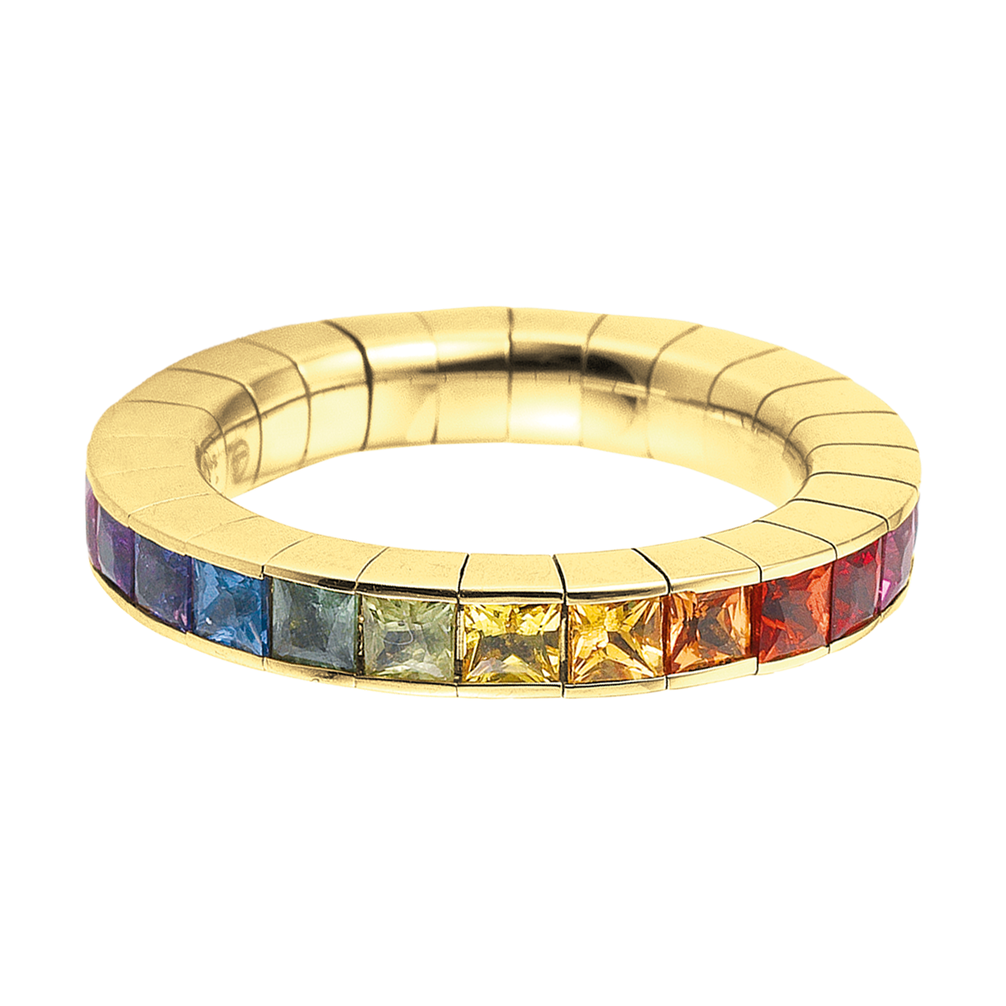Princess Cut, Sapphire Rainbow Yellow Gold FLEX Ring