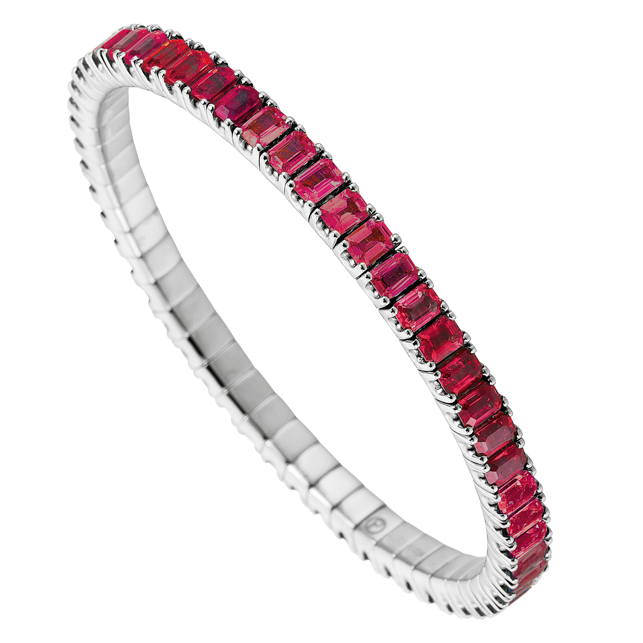 FLEX Tennis Bracelet | White Gold & Emerald Cut Rubies