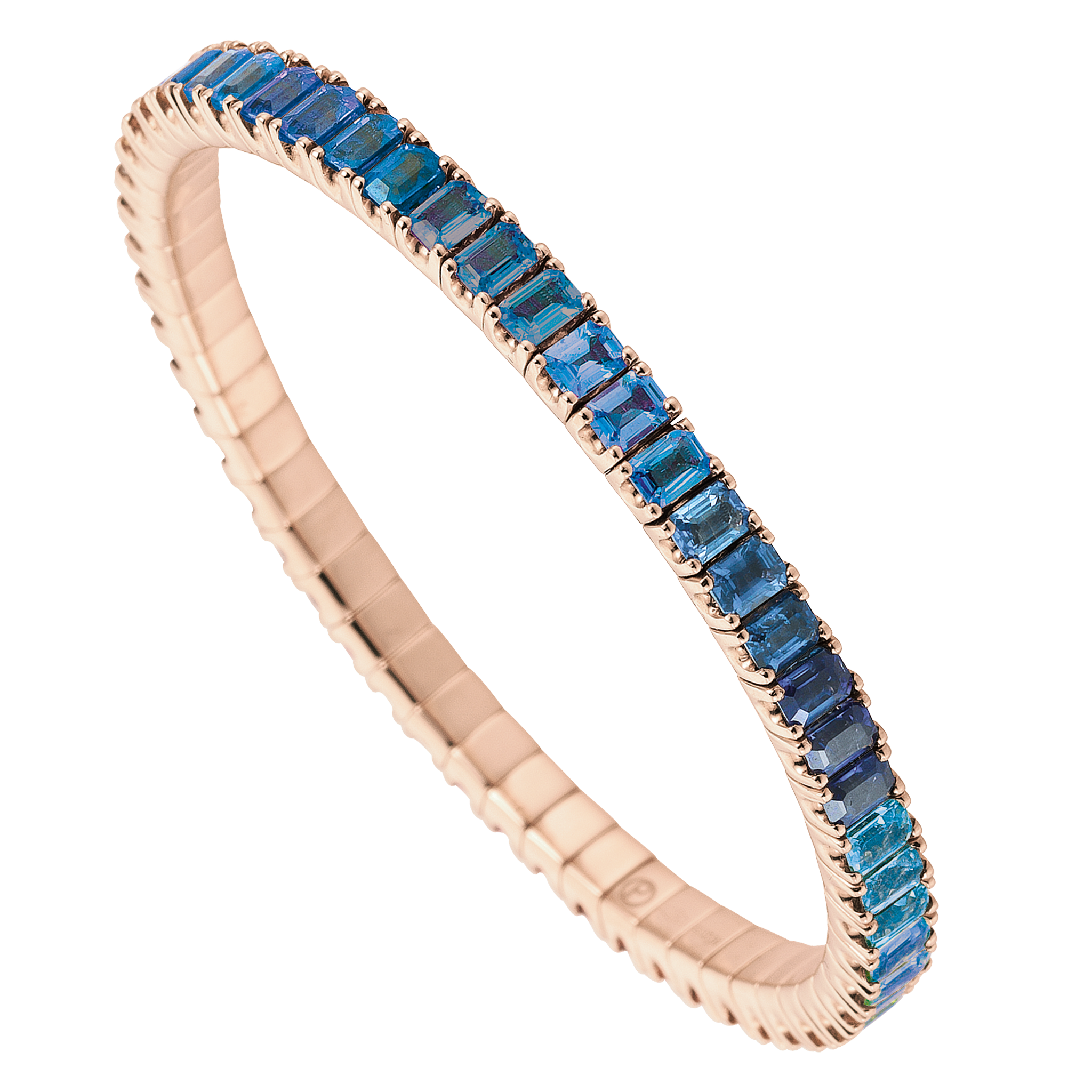 FLEX Tennis Bracelet | Rose Gold & Emerald Cut Blue Sapphires