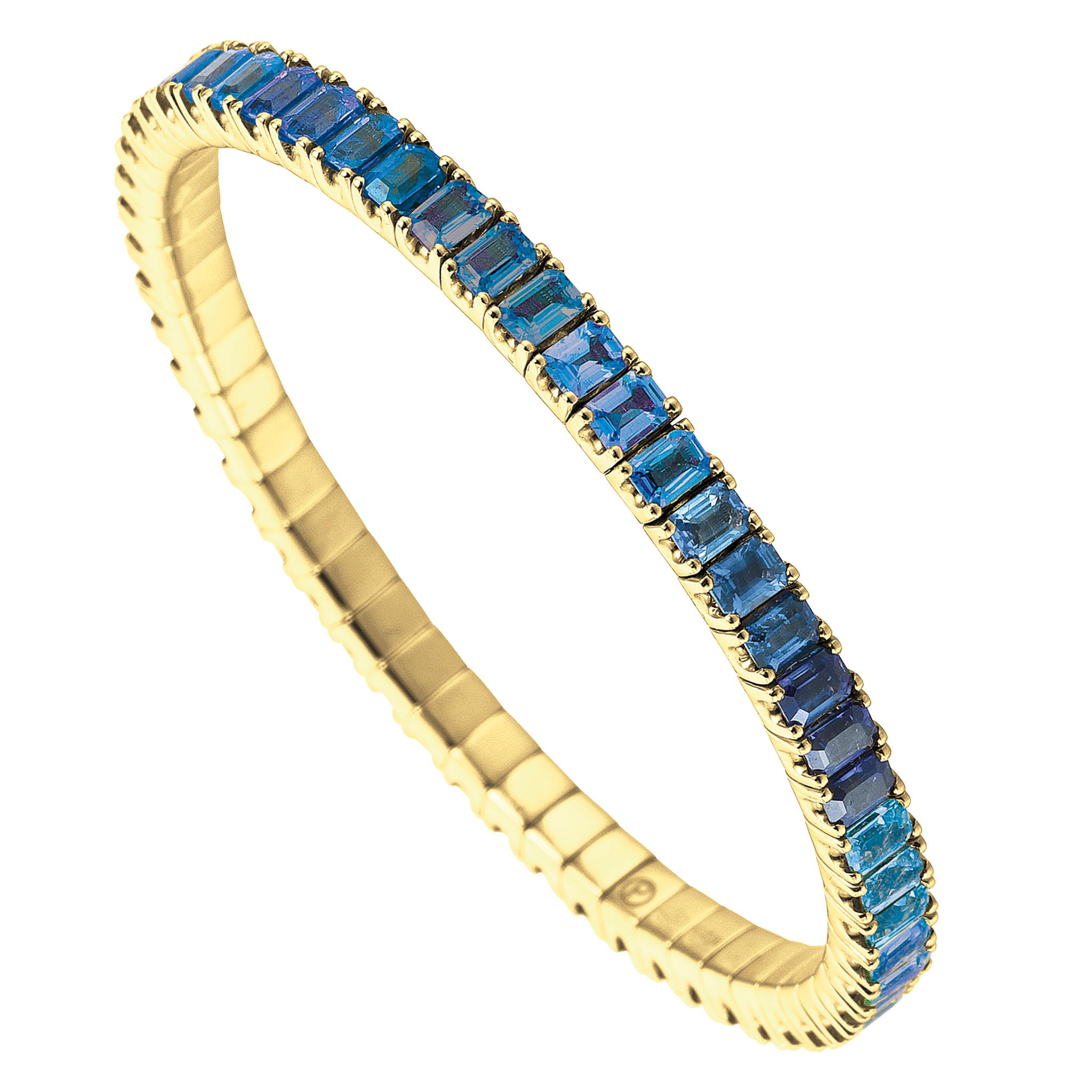 FLEX Tennis Bracelet | Yellow Gold & Emerald Cut Blue Sapphires