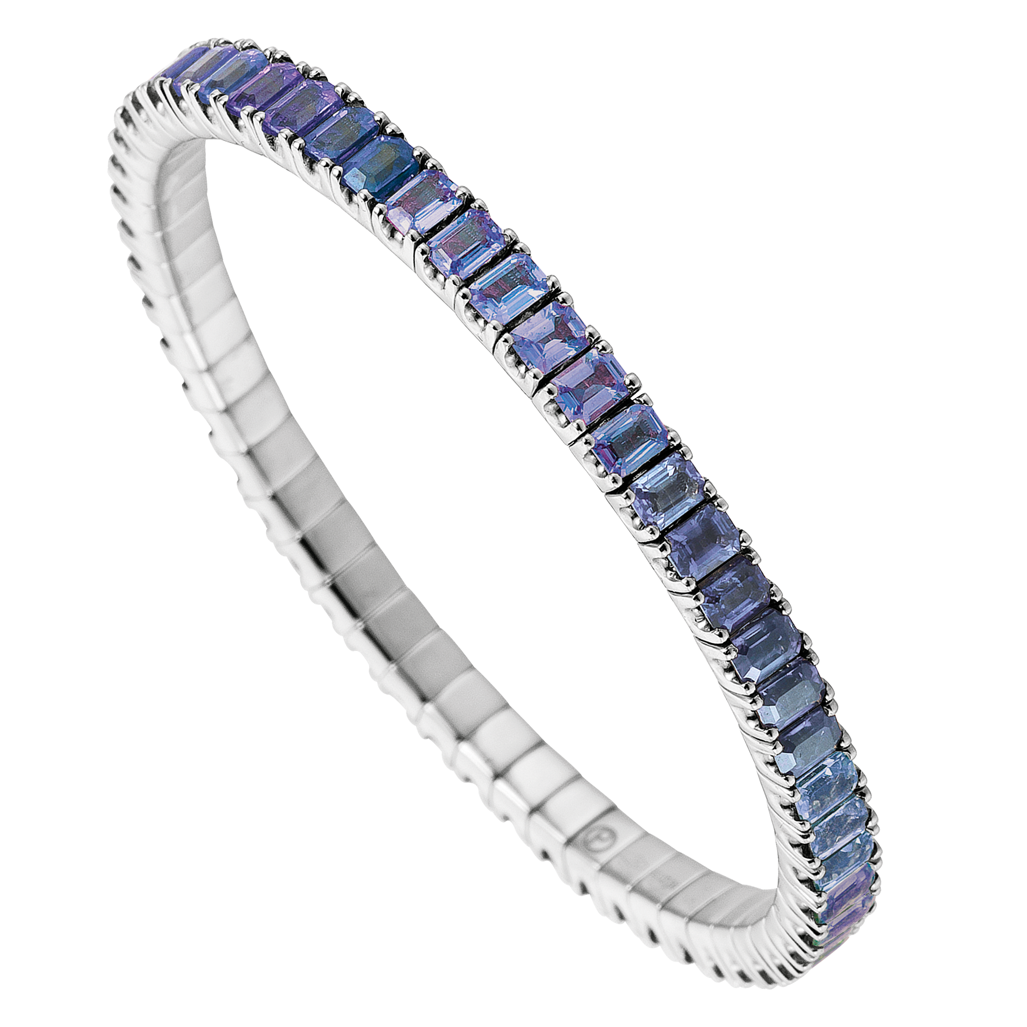 FLEX Tennis Bracelet | White Gold & Emerald Cut Tanzanites