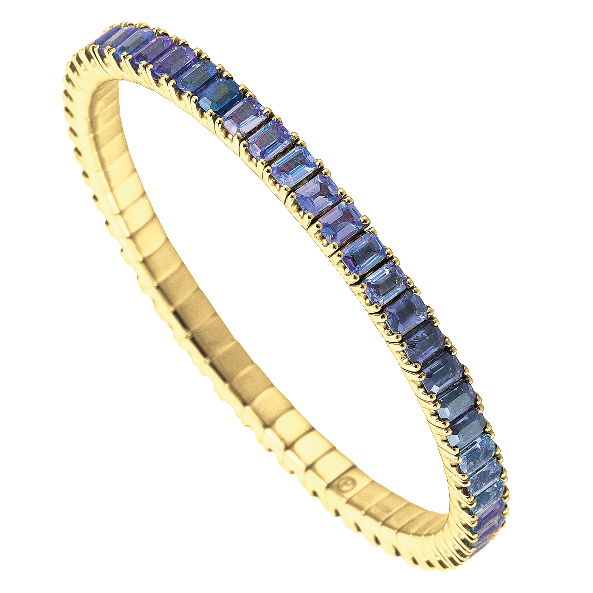 FLEX Tennis Bracelet | Yellow Gold & Emerald Cut Tanzanites