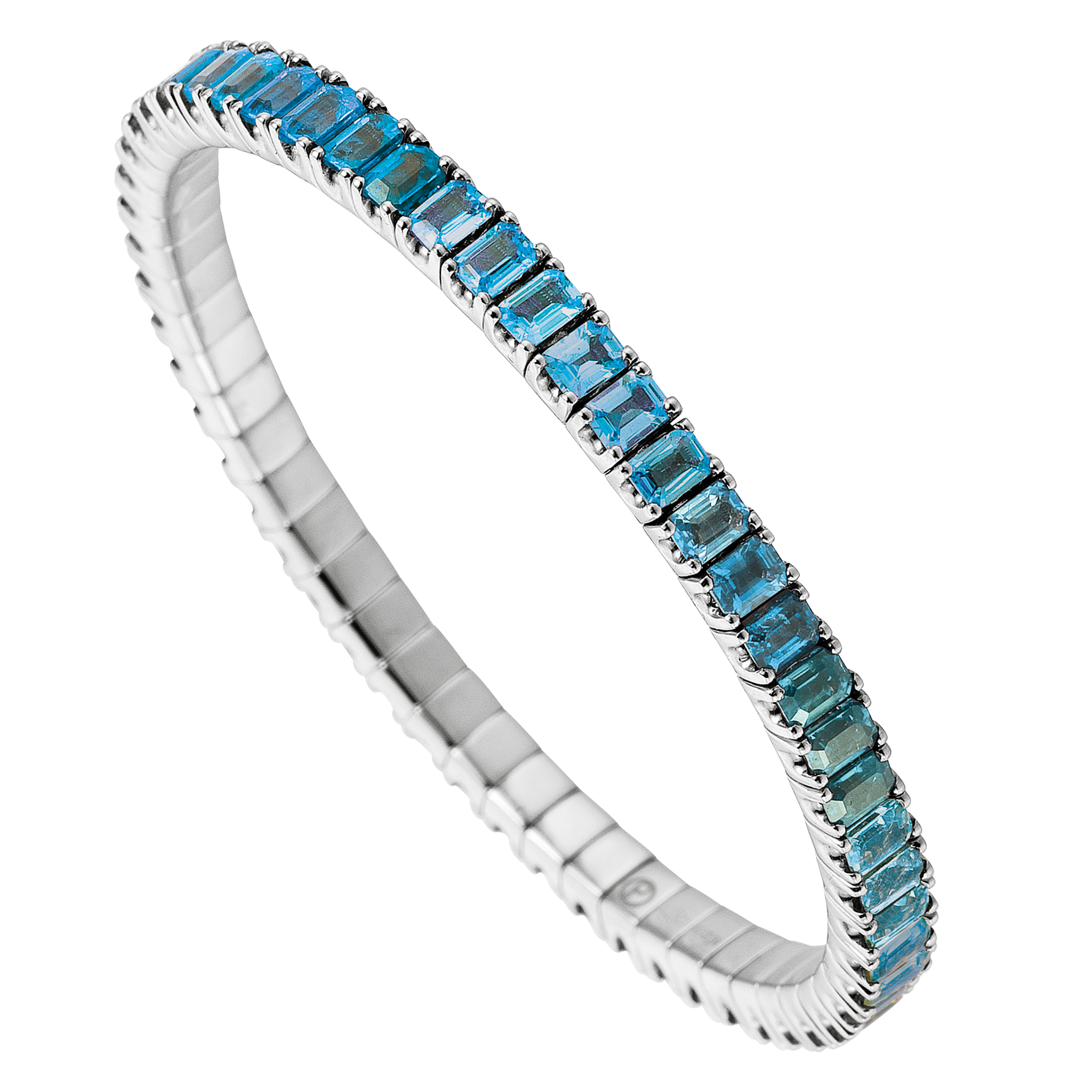 FLEX Tennis Bracelet | White Gold & Emerald Cut Blue Topazes