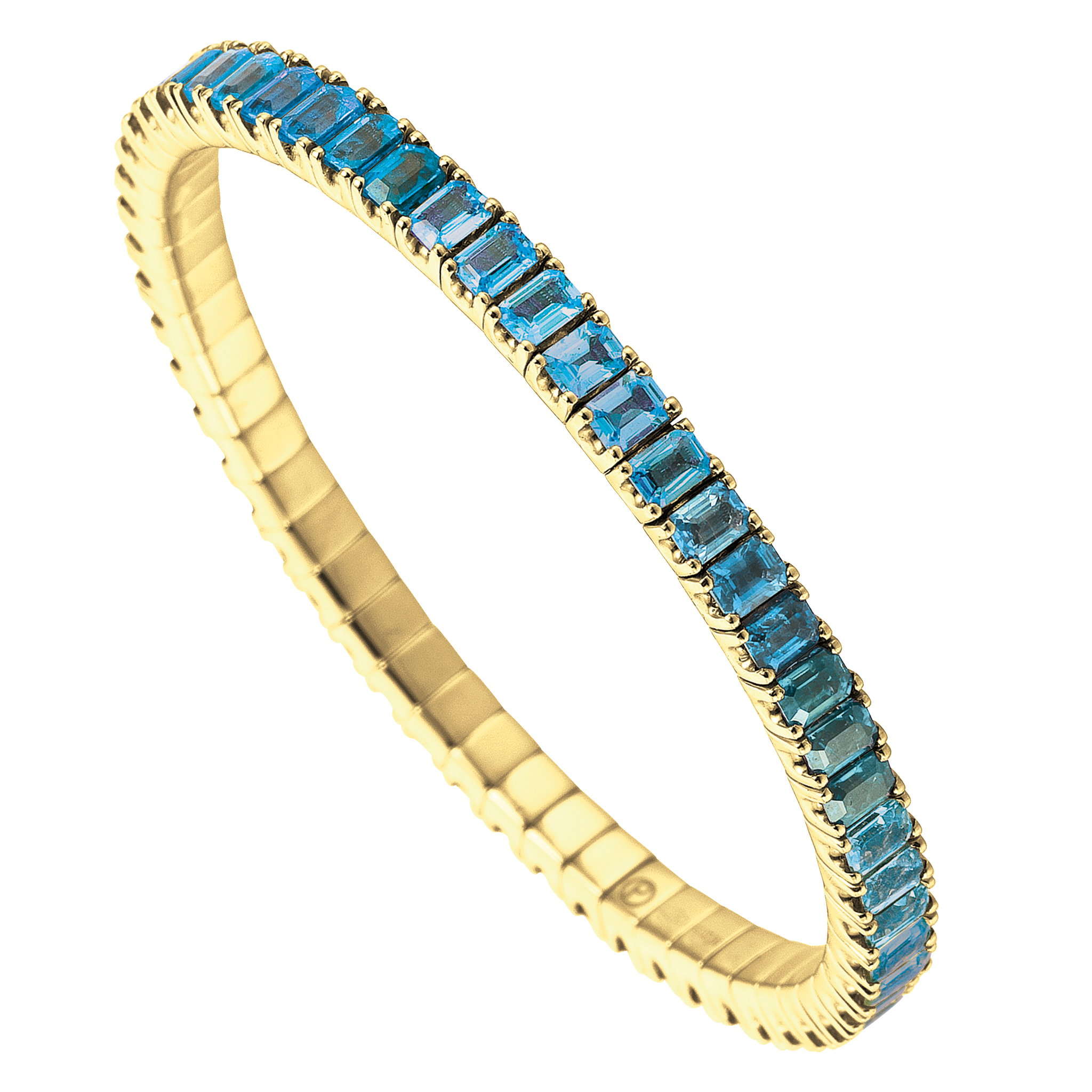 FLEX Tennis Bracelet | Yellow Gold & Emerald Cut Blue Topazes