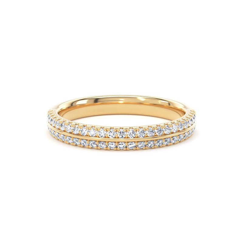 Round Diamond Yellow Gold Ring, Knife Edge Scallop Set Half Eternity | ET1220