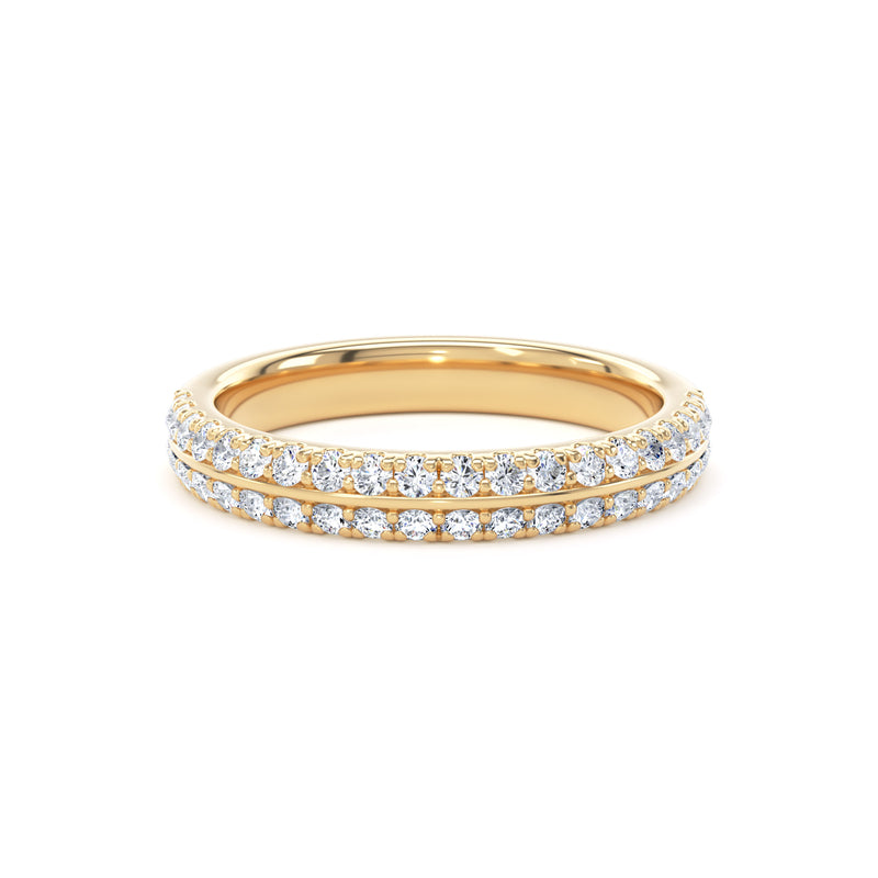 Round Diamond Yellow Gold Ring, Knife Edge Scallop Set Half Eternity | ET1220