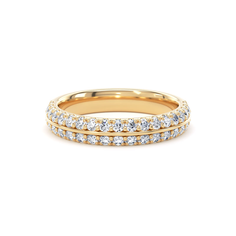 Round Diamond Yellow Gold Ring, Knife Edge Scallop Set Half Eternity | ET1220