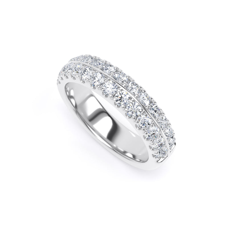 Round Diamond White Gold Ring, Knife Edge Scallop Set Half Eternity | ET1220
