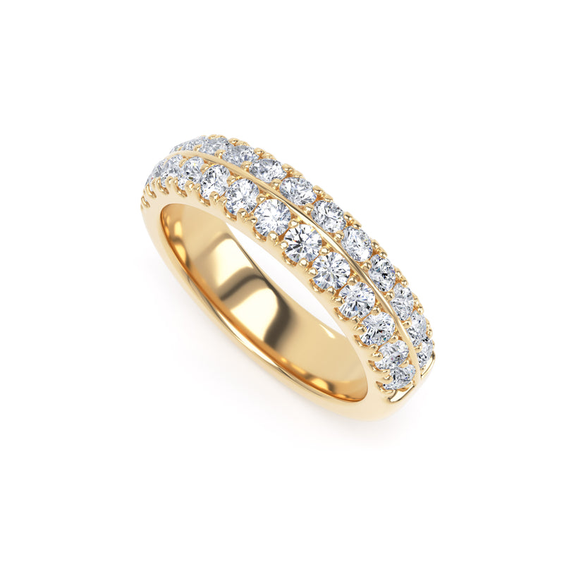 Round Diamond Yellow Gold Ring, Knife Edge Scallop Set Half Eternity | ET1220