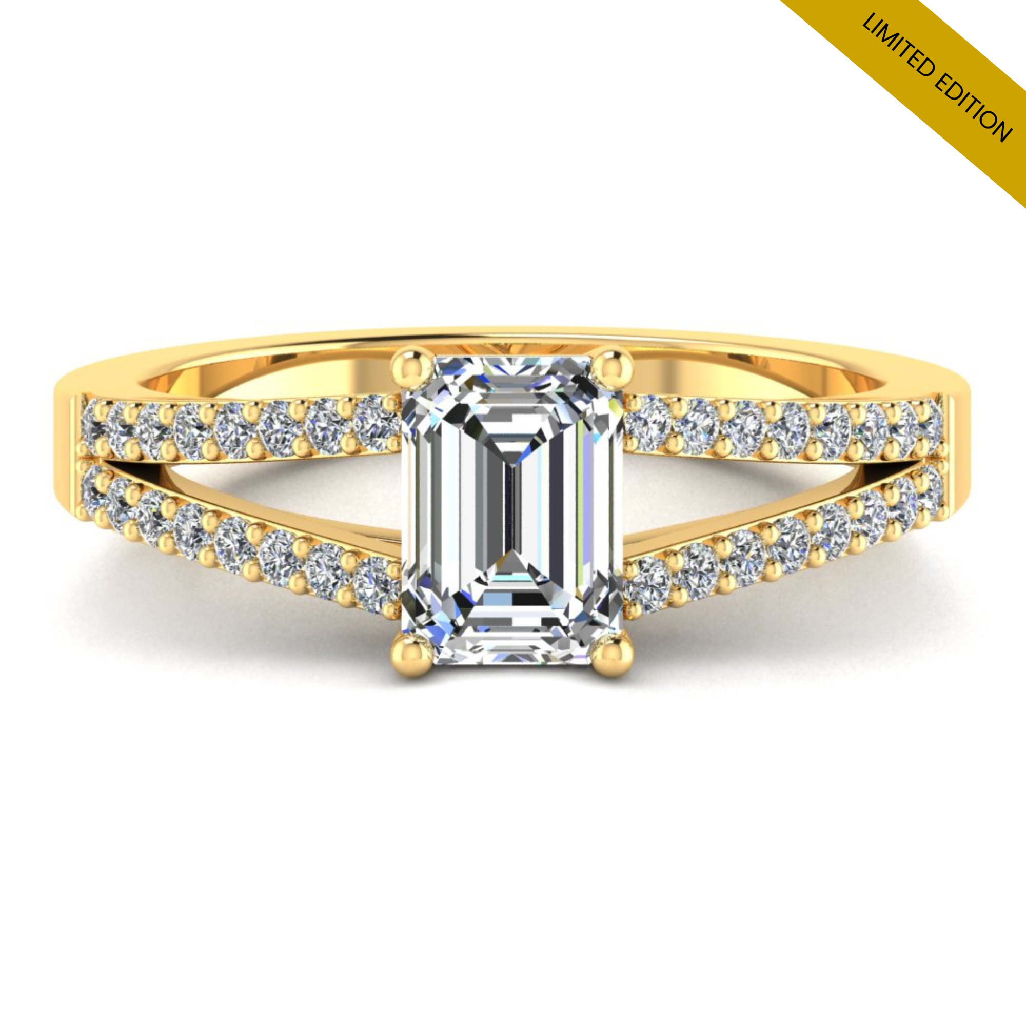 Emerald Diamond split shoulder engagement ring