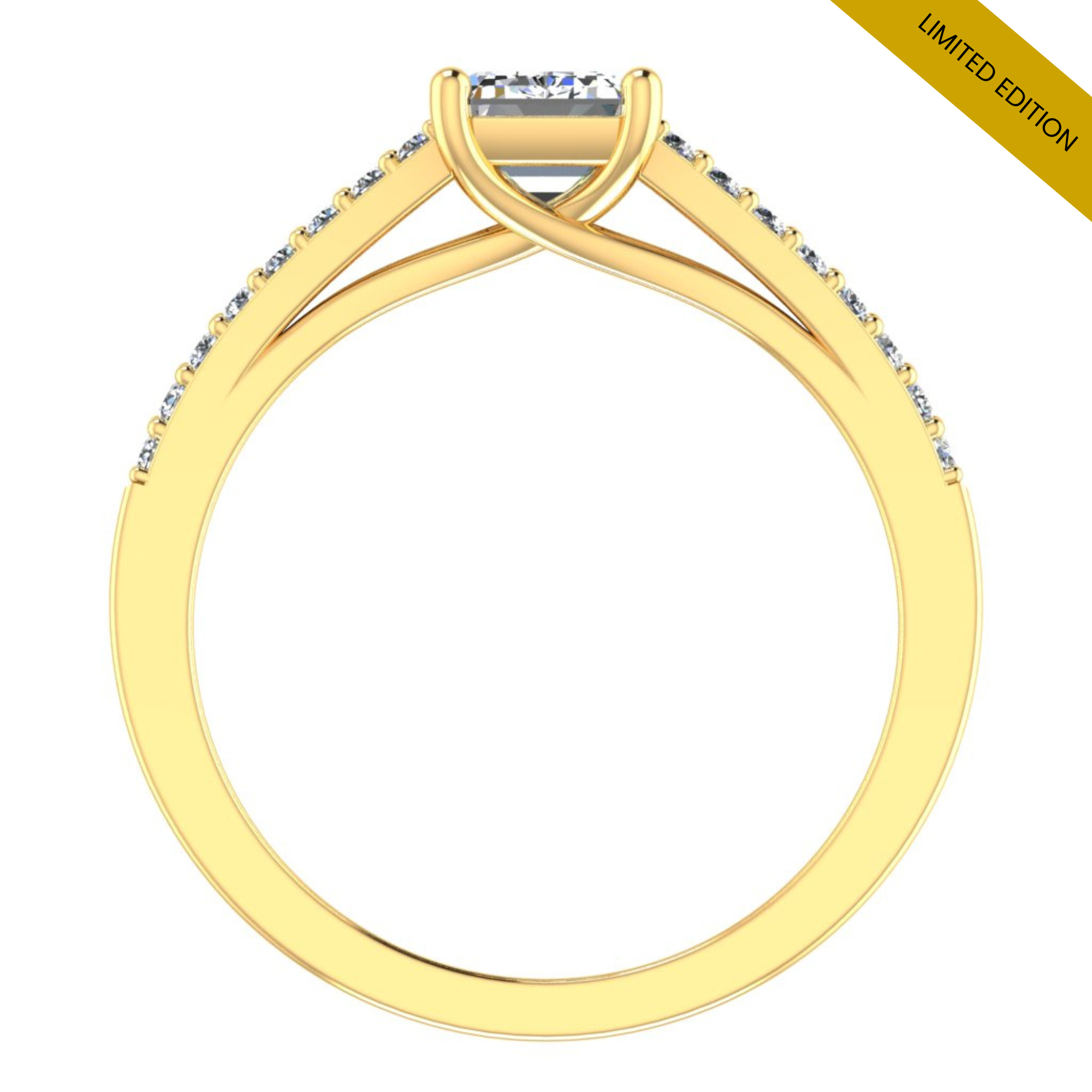 Emerald Diamond & yellow gold split shoulder engagement ring | LGA