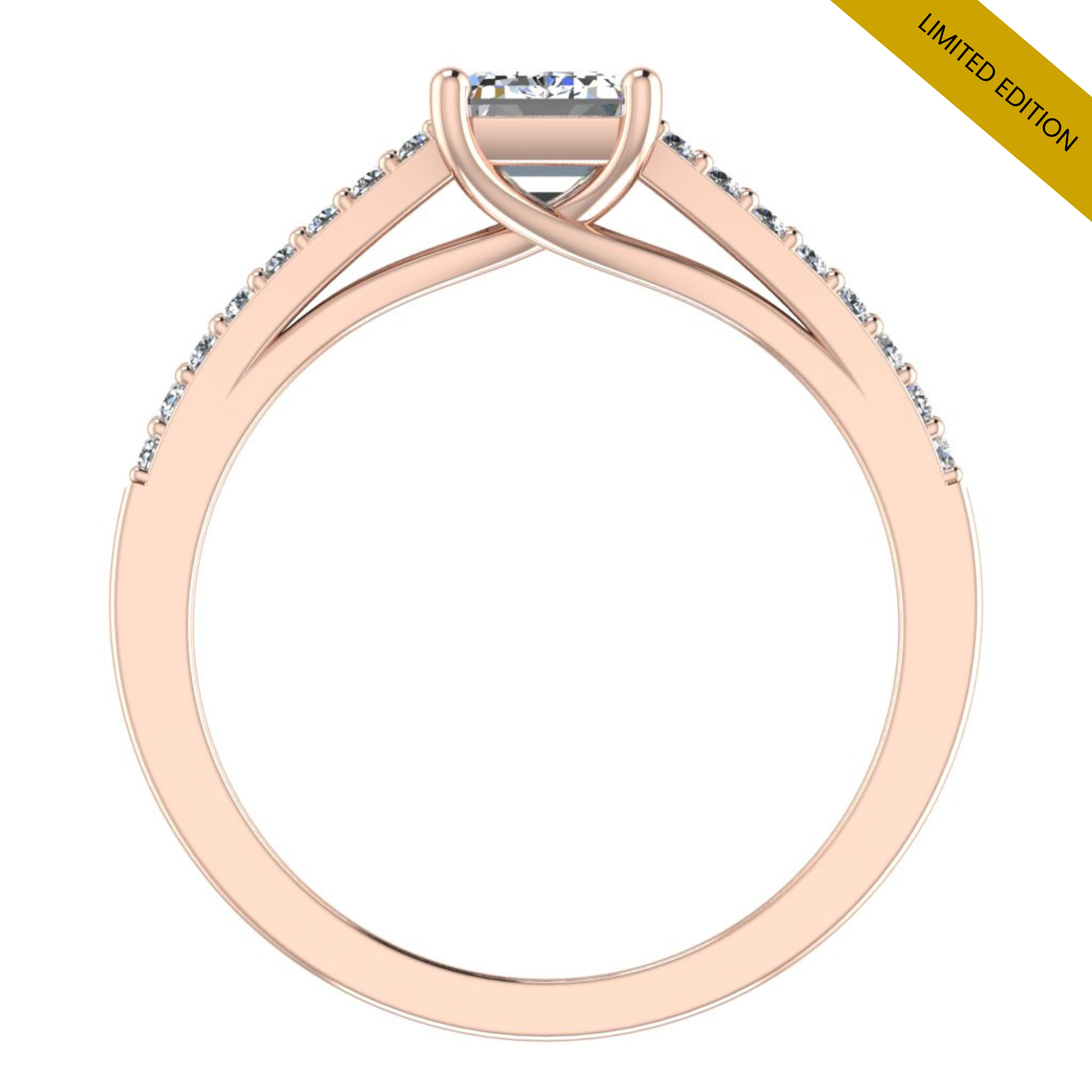 Emerald Diamond & rose gold split shoulder engagement ring | SMA