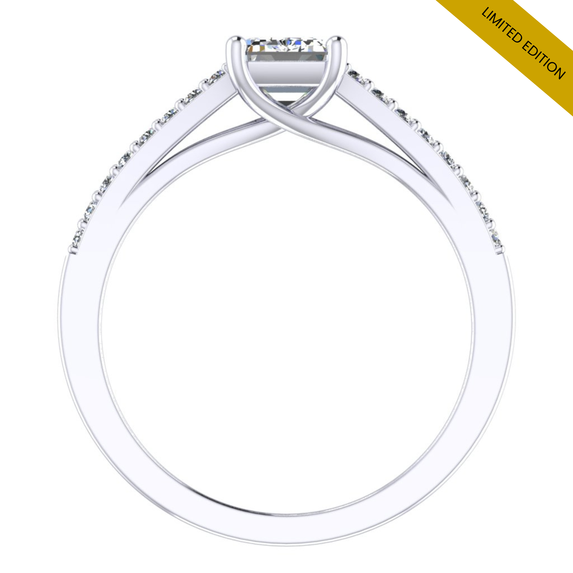 Emerald Diamond & Platinum split shoulder engagement ring | LGA
