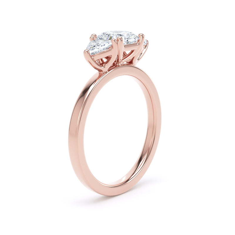 Cushion Diamond Rose Gold Trilogy Ring, Trillion Claw Set | LGC M3C01