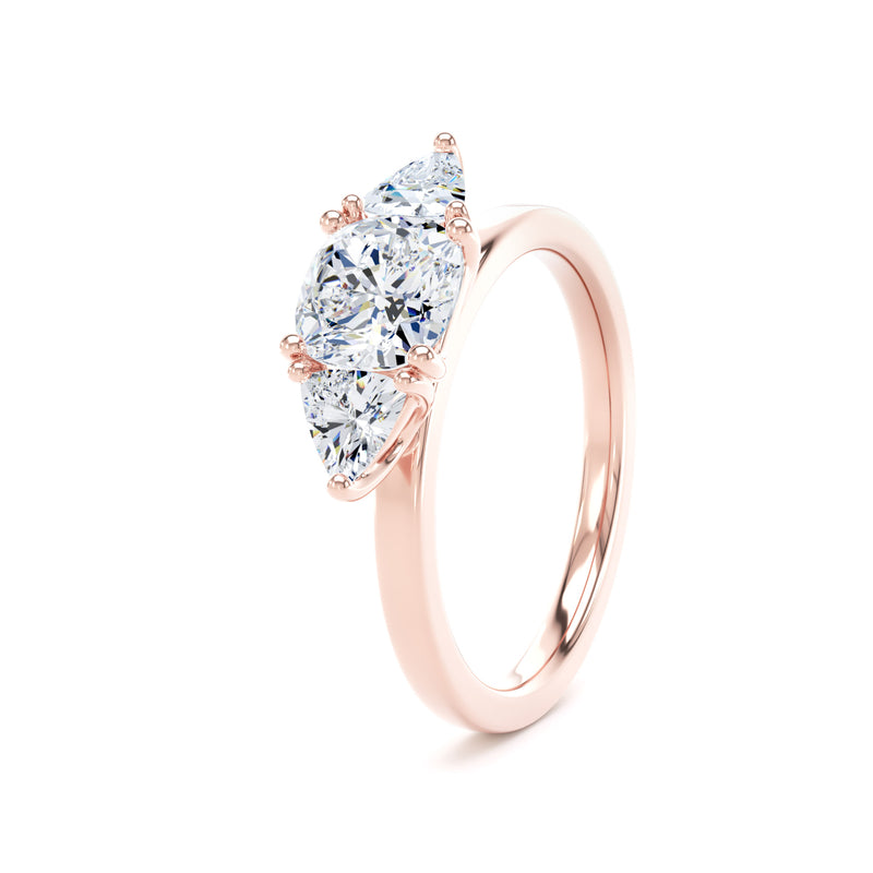 Cushion Diamond Rose Gold Trilogy Ring, Trillion Claw Set | LGC M3C01