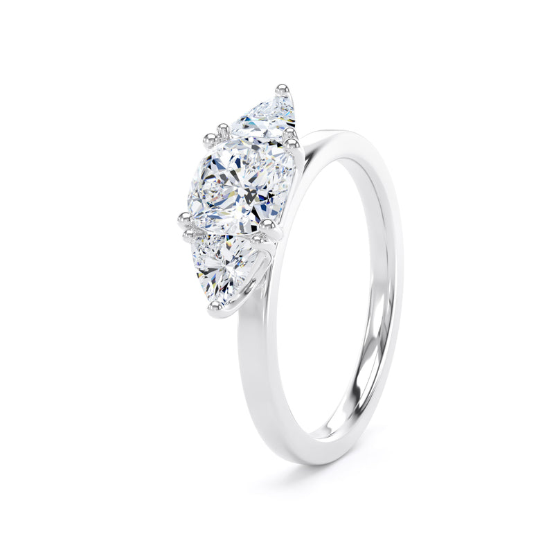 Cushion Diamond Platinum Trilogy Ring, Trillion Claw Set | LGC M3C01