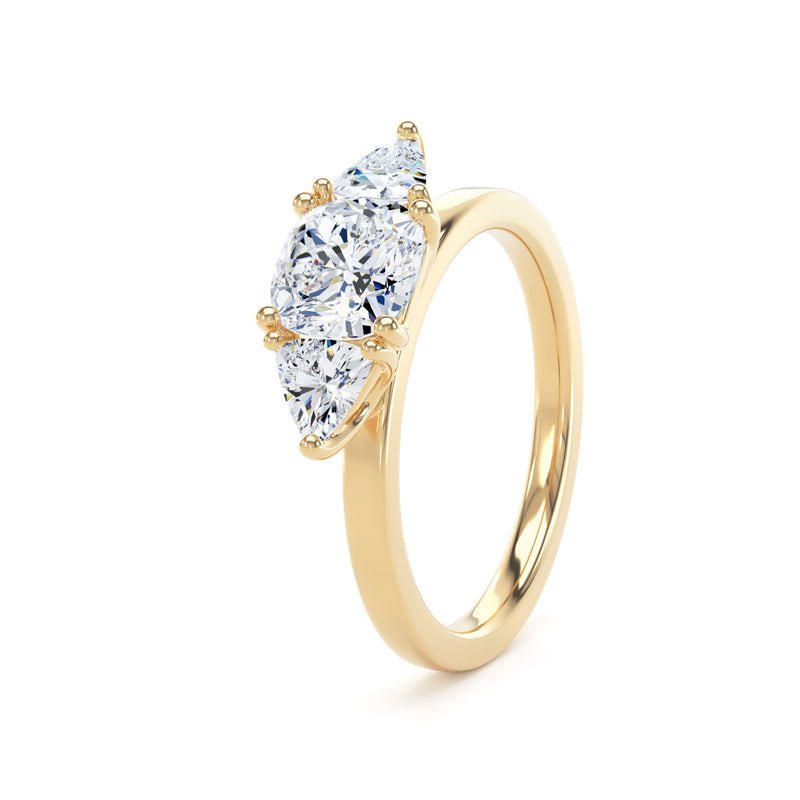 Cushion Diamond Yellow Gold Trilogy Ring, Trillion Claw Set | LGC M3C01
