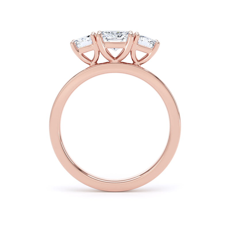 Cushion Diamond Rose Gold Trilogy Ring, Claw Set | LGC M3C02
