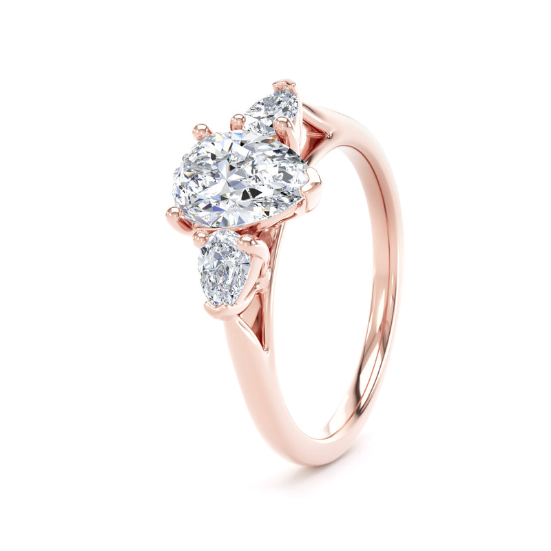 Pear Diamond Rose Gold Ring, Claw Set Trilogy | SMD M3D03
