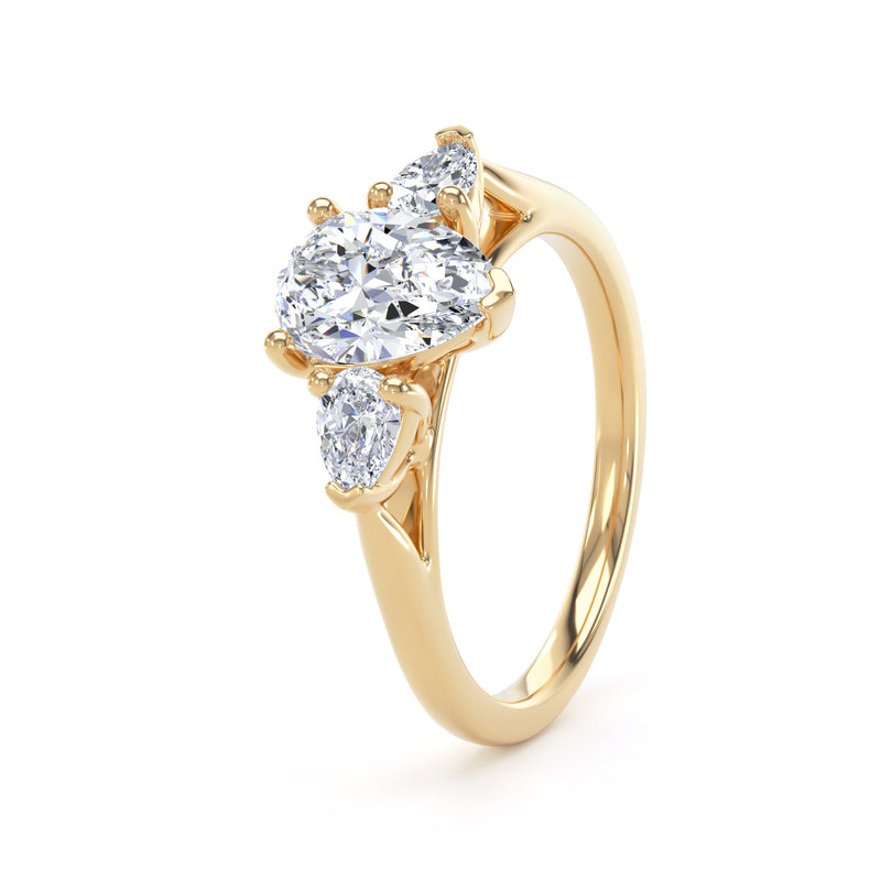 Pear Diamond Yellow Gold Ring, Claw Set Trilogy | SMD M3D03