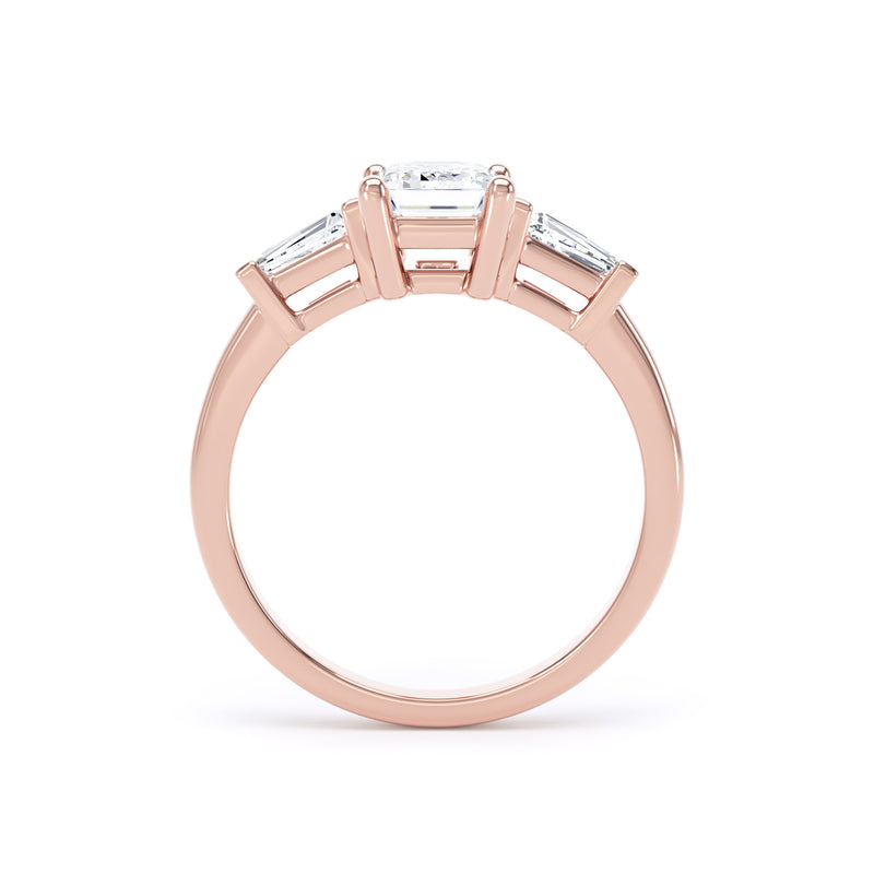Emerald & Tapered Baguette Rose Gold Trilogy Ring | M3E01 LGE