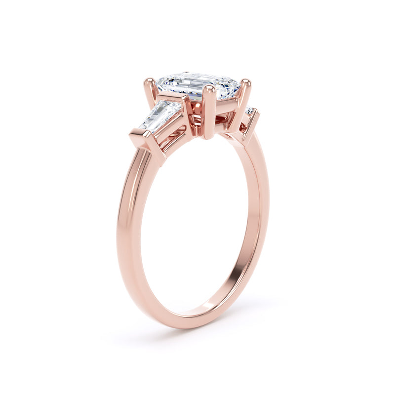 Emerald & Tapered Baguette Rose Gold Trilogy Ring | M3E01 LGE