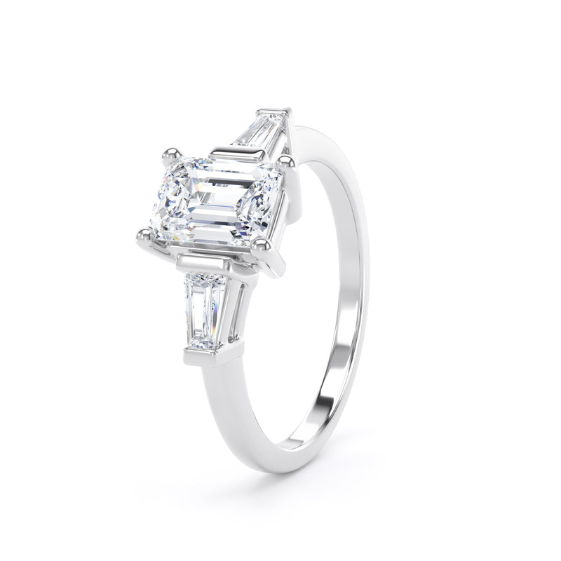 Emerald & Tapered Baguette Platinum Trilogy Ring | M3E01 LGE