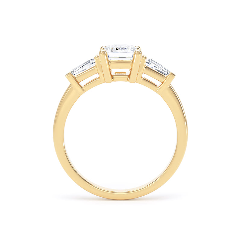 Emerald & Tapered Baguette Yellow Gold Trilogy Ring | M3E01 LGE