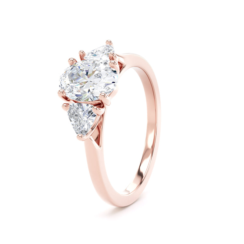 Oval & Trilliant Rose Gold Trilogy Ring | M3O02 LGO