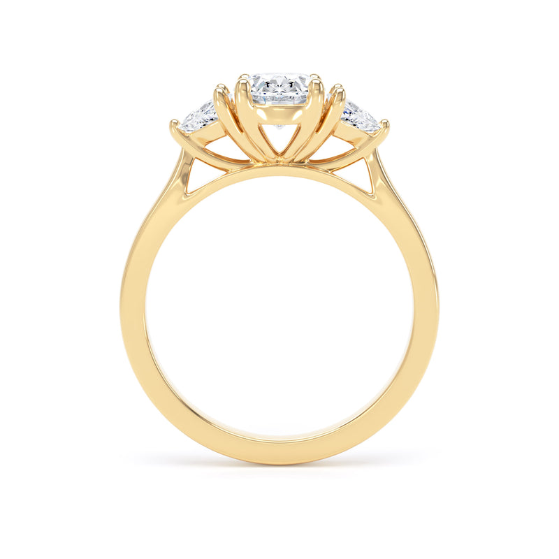 Oval & Trilliant Yellow Gold Trilogy Ring | M3O02 LGO