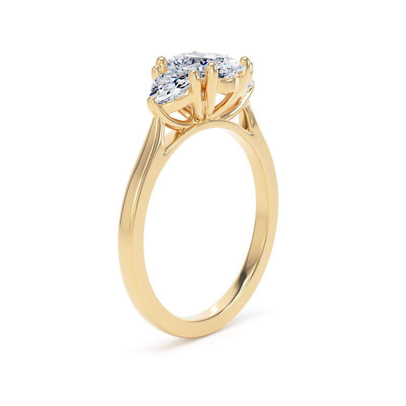Oval & Trilliant Yellow Gold Trilogy Ring | M3O02 LGO