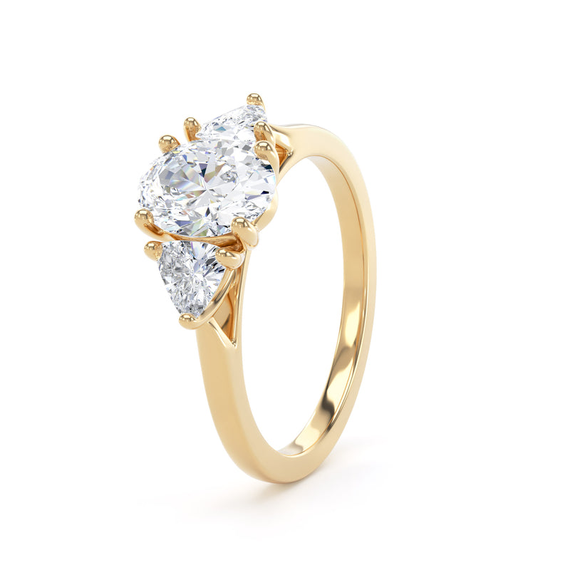 Oval & Trilliant Yellow Gold Trilogy Ring | M3O02 LGO