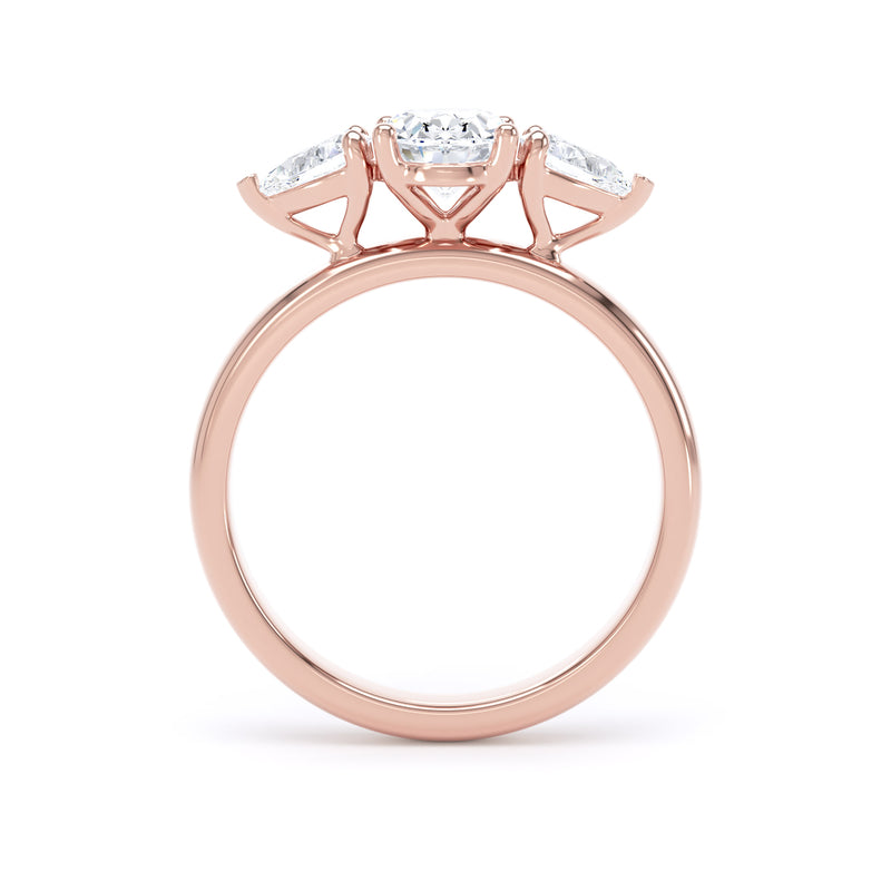 Oval & Pear Diamond Rose Gold Ring, Claw Set Trilogy | SMO M3O05