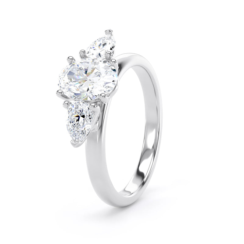 Oval & Pear Diamond Platinum Ring, Claw Set Trilogy | SMO M3O05