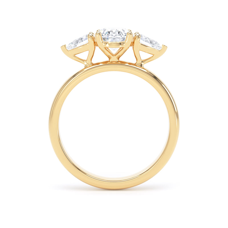 Oval & Pear Diamond Yellow Gold Ring, Claw Set Trilogy | SMO M3O05