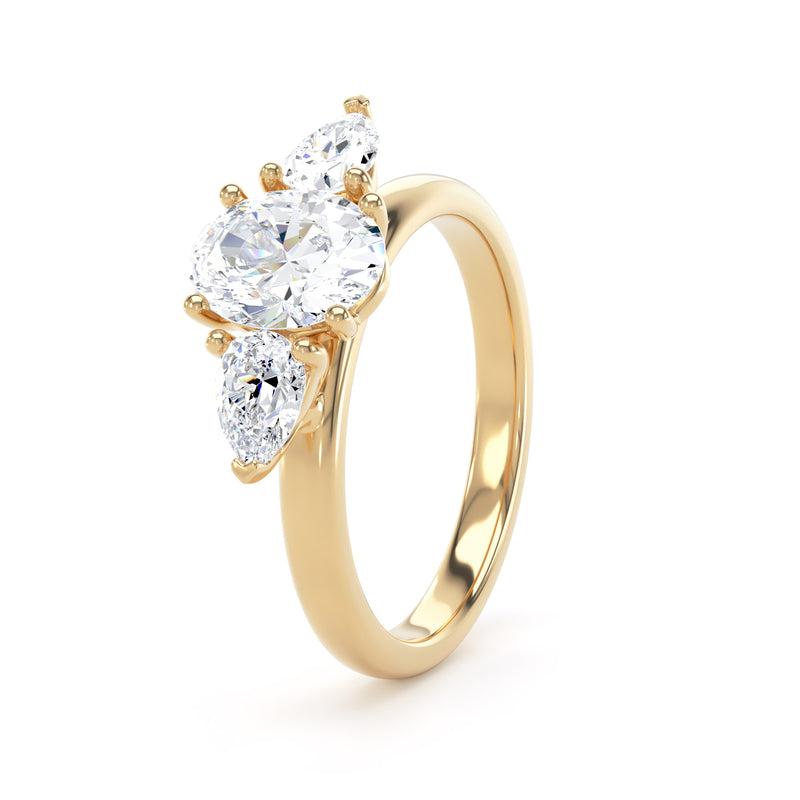 Oval & Pear Diamond Yellow Gold Ring, Claw Set Trilogy | SMO M3O05