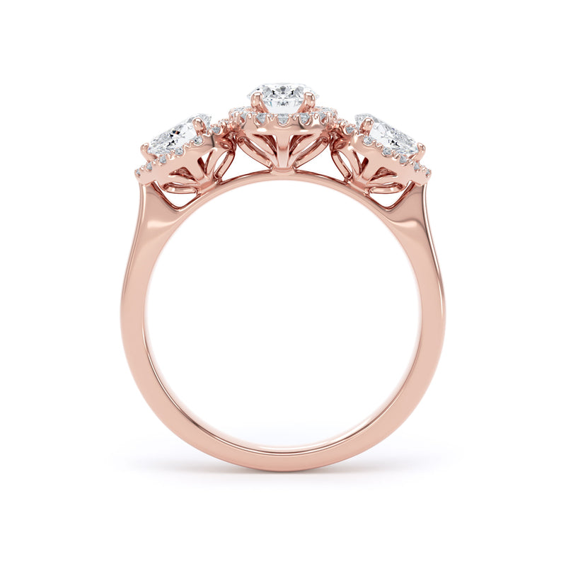 Oval & Pear Diamond Rose Gold Ring, Claw Set Halo Trilogy | SMO M3OH01