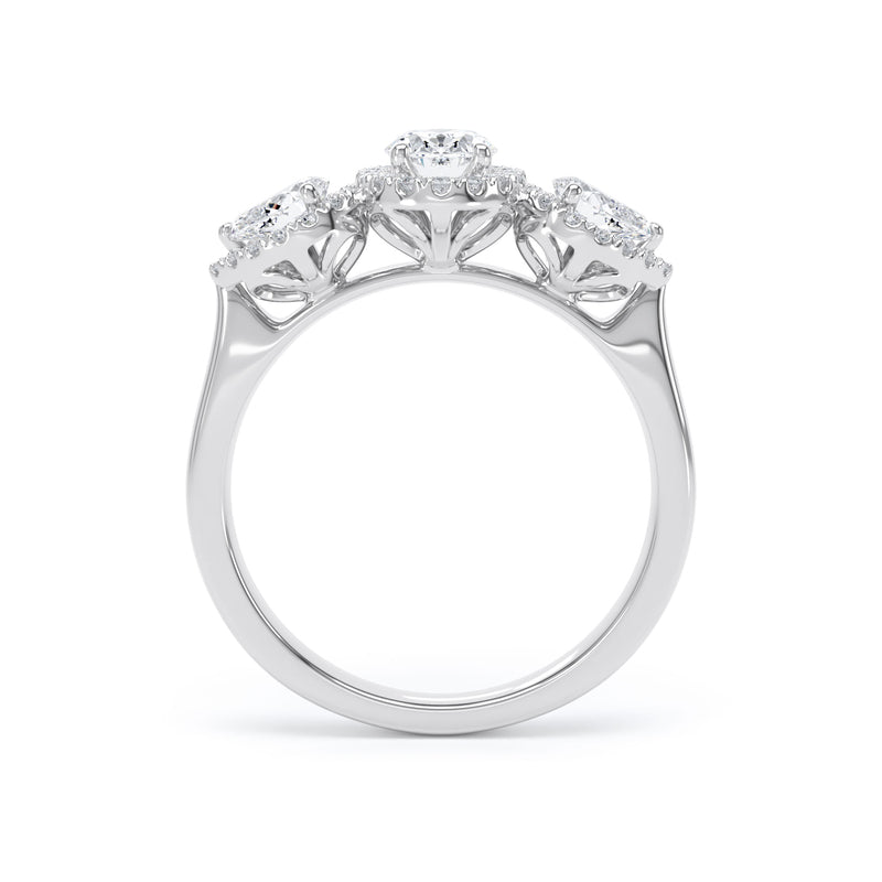 Oval & Pear Diamond White Gold Ring, Claw Set Halo Trilogy | SMO M3OH01