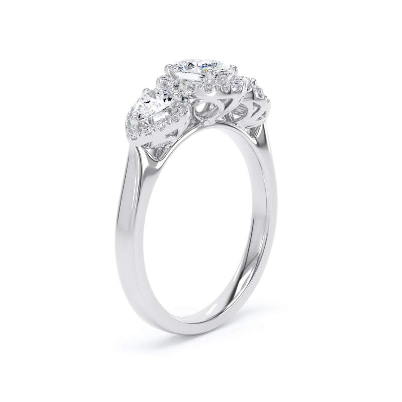Oval & Pear Diamond White Gold Ring, Claw Set Halo Trilogy | SMO M3OH01