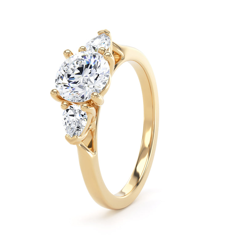 Round & Pear Yellow Gold Trilogy Ring | M3R03 LGR