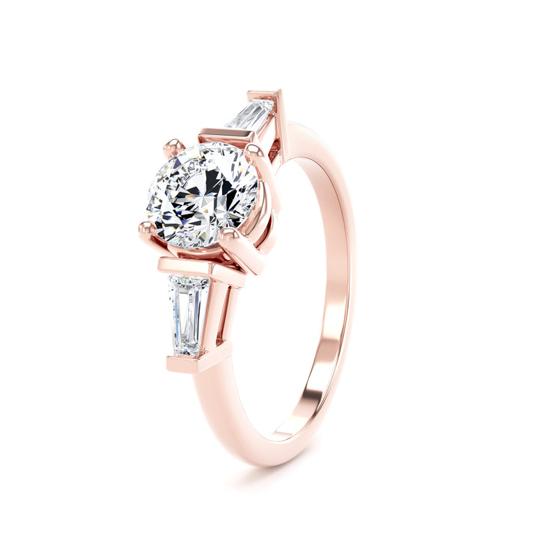 Round & Tapered Baguette Rose Gold Trilogy Ring | M3R04 LGR