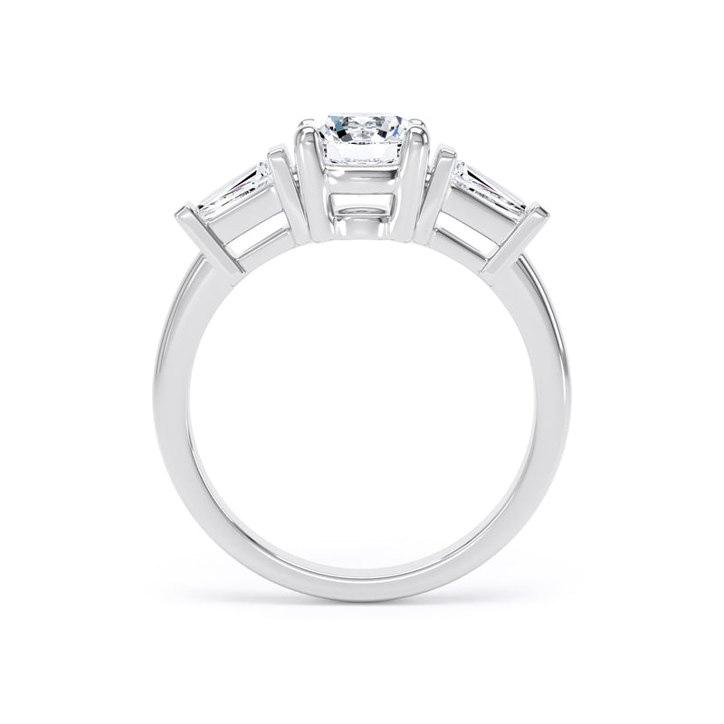 Round & Tapered Baguette Platinum Trilogy Ring | M3R04 LGR