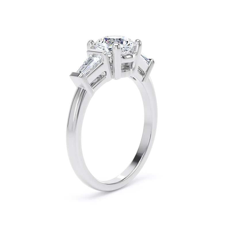 Round & Tapered Baguette White Gold Trilogy Ring | M3R04 LGR
