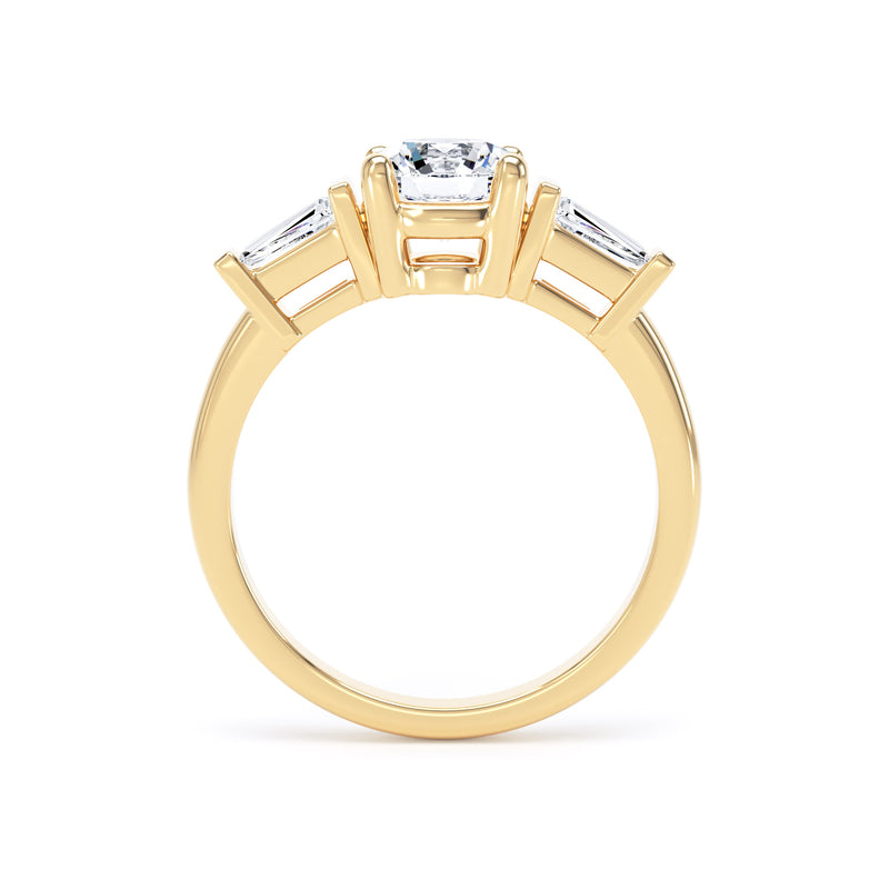 Round & Tapered Baguette Yellow Gold Trilogy Ring | M3R04 LGR